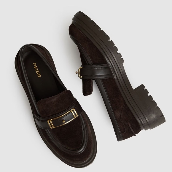 Reiss Adina Suede and Leather Cleated Loafers in Chocolate